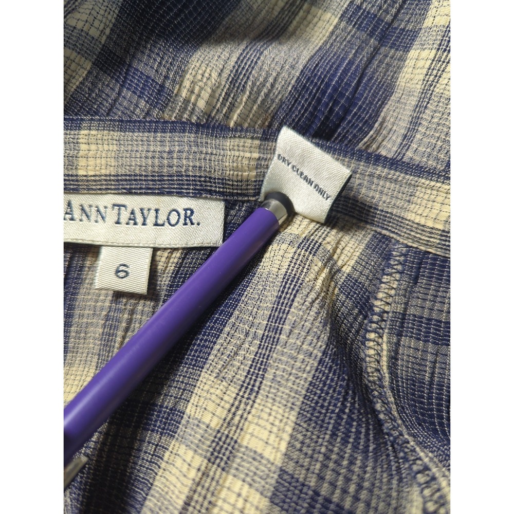 Ann Taylor Skater Mini Skirt 6 Swing Blue Plaid Button Front Playful Coquette - Picture 7 of 7